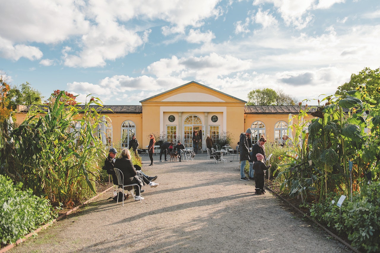 people enjoying the garden of Gamla Orangeriet